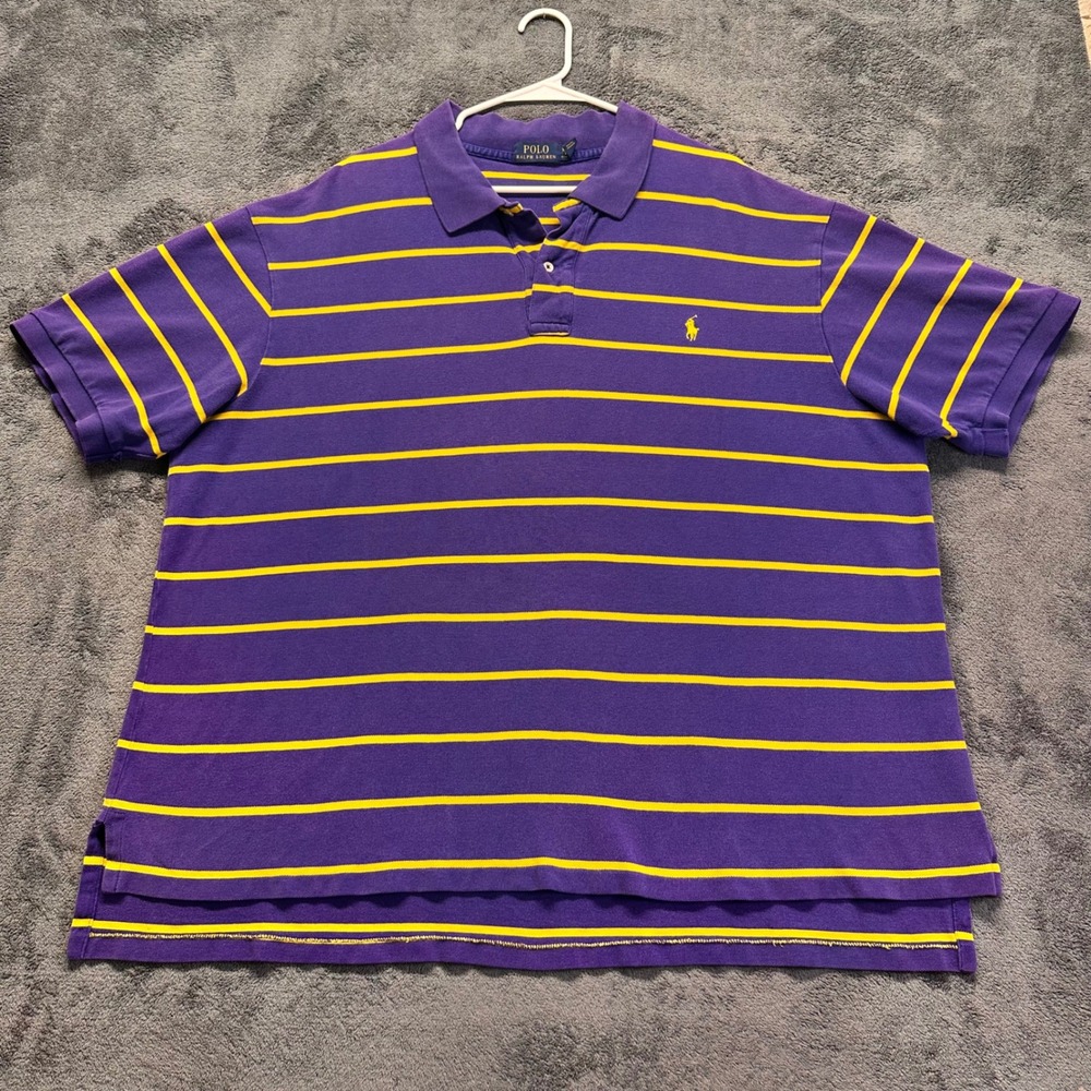 Polo Ralph Lauren Polo Shirt Mens 3XB Big Purple Yellow Striped Short Sleeve - Picture 2 of 8